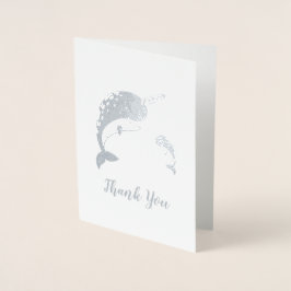 Narwhal Baby Shower Blue Boy Whale Folierat Kort