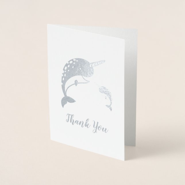 Narwhal Baby Shower Blue Boy Whale Folierat Kort (Framsida)