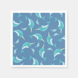 Narwhal Baby Shower Blue Boy Whale Pappersservett