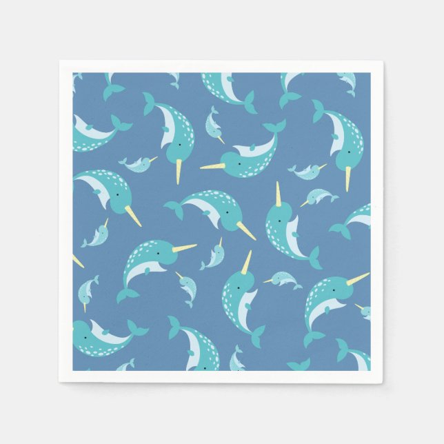 Narwhal Baby Shower Blue Boy Whale Pappersservett (Framsidan)