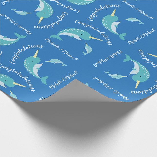 Narwhal Baby Shower Blue Boy Whale Presentpapper (Hörn)