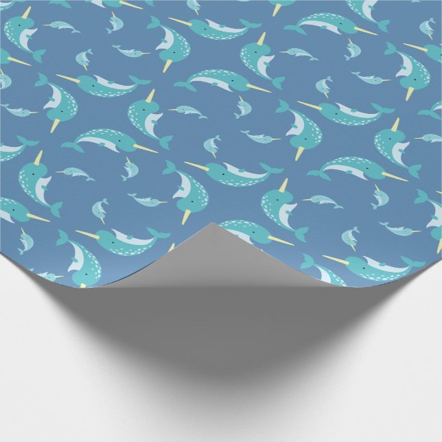 Narwhal Baby Shower Blue Boy Whale Presentpapper (Hörn)