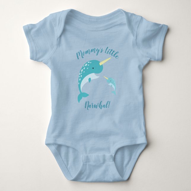 Narwhal Baby Shower Blue Boy Whale T Shirt (Framsida)