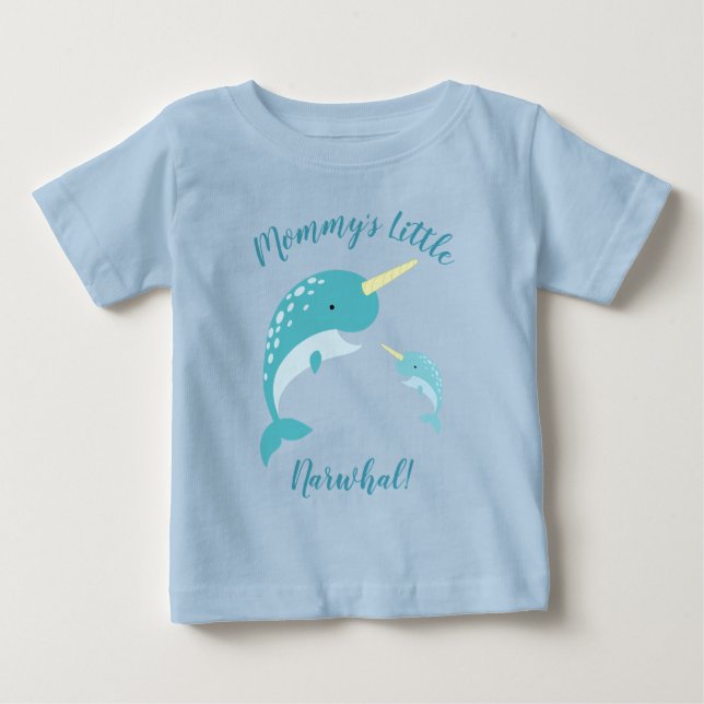 Narwhal Baby Shower Blue Boy Whale T Shirt (Framsida)