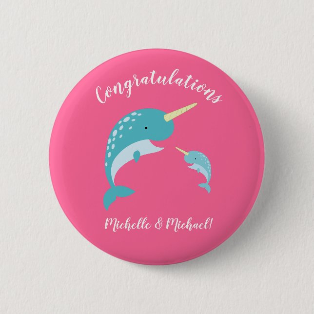 Narwhal Baby Shower Rosa Girl Girl Cute Knapp (Framsida)