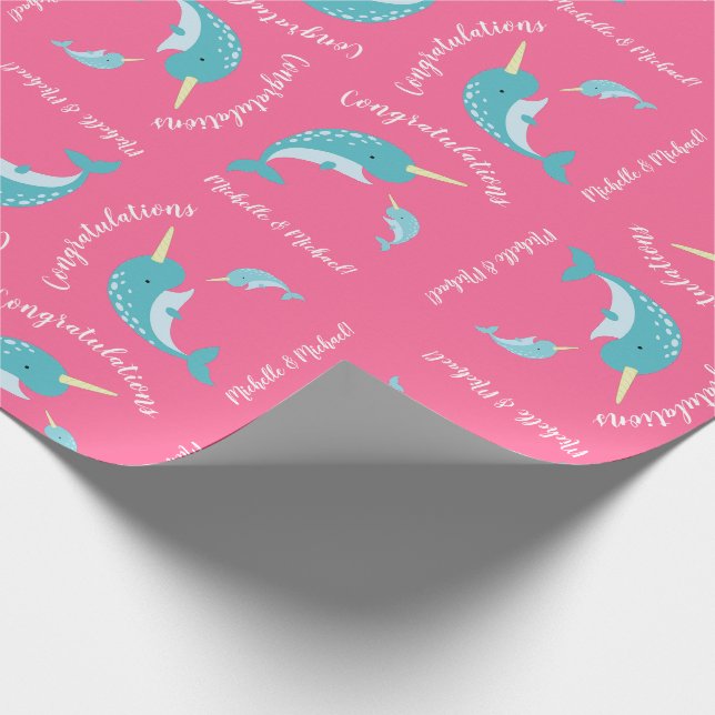 Narwhal Baby Shower Rosa Girl Girl Presentpapper (Hörn)
