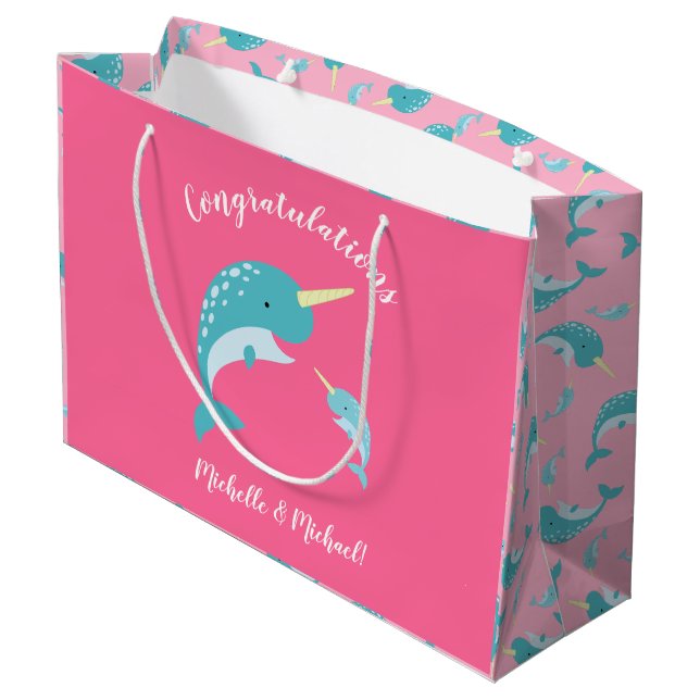 Narwhal Baby Shower Rosa Girl Whale (Baksidan Vinklad)