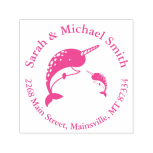 Narwhal Baby Shower Rosa Girl Whale Självfärgande Stämpel