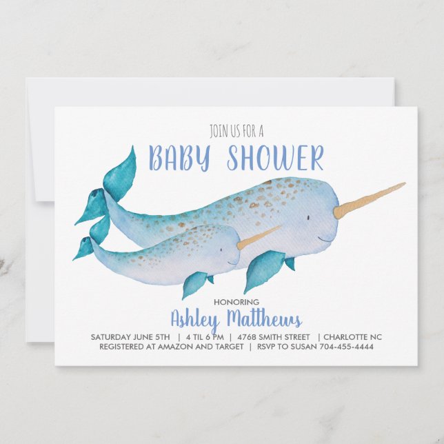Narwhal-babyduschinbjudan Inbjudningar (Framsida)