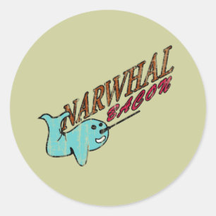 Narwhal Bacon Retro Logotyp Runt Klistermärke