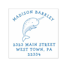 Narwhal Barn Cute Whale Returadress Frimärke Självfärgande Stämpel