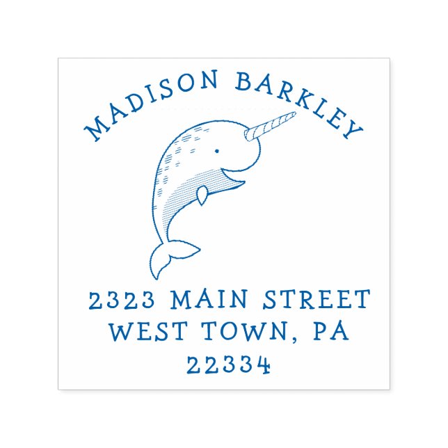 Narwhal Barn Cute Whale Returadress Frimärke Självfärgande Stämpel (Design)