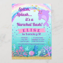Narwhal Birthday bjudande, Narwhal Bassäng Party Inbjudningar