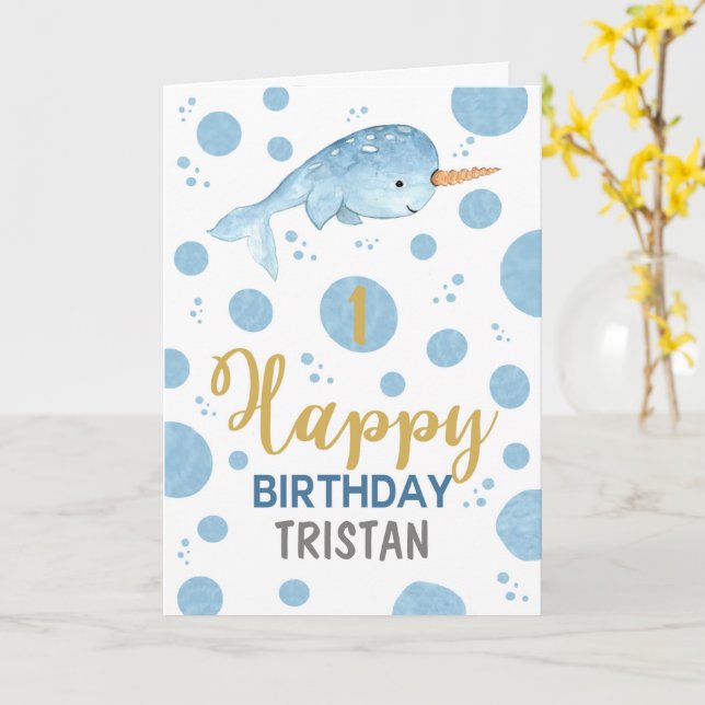 Narwhal Birthday Card Kort (Gul blomma)