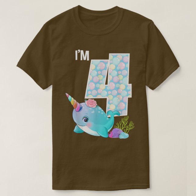 Narwhal Birthday Im 4 Undervattenshavstema 4 T Shirt (Design framsida)