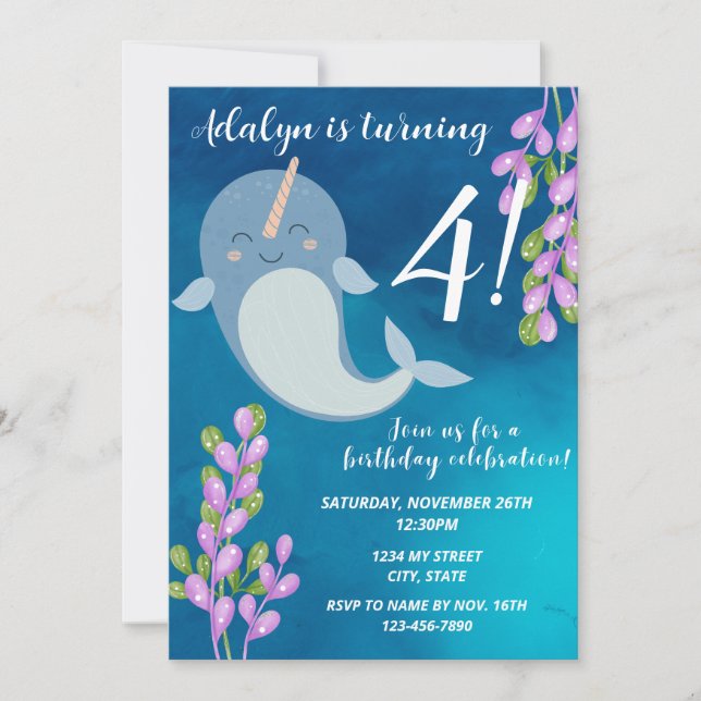 Narwhal Birthday-inbjudan Inbjudningar (Framsida)