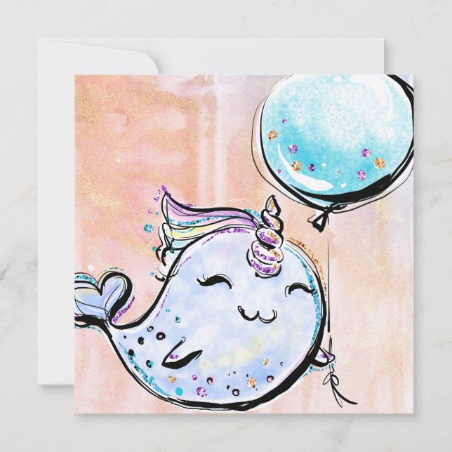 Narwhal Birthday Inbjudningar (Framsida)