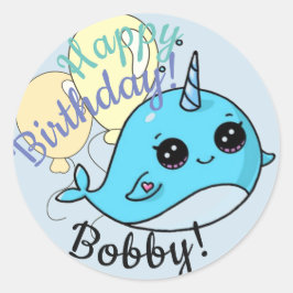 Narwhal Birthday Stickers Personlig Runt Klistermärke