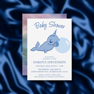 Narwhal Blue Adsible Bubble Gum Baby Kawaii Inbjudningar