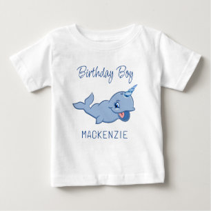 Narwhal Blue   Baby Kawaii, första födelsedag T Shirt