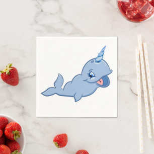 Narwhal Blue Baby Kawaii Ocean Birthday Pappersservett