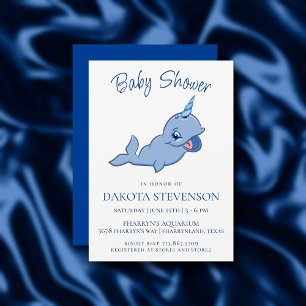 Narwhal Blue Glädjande Kawaii Pojke Shower Inbjudningar
