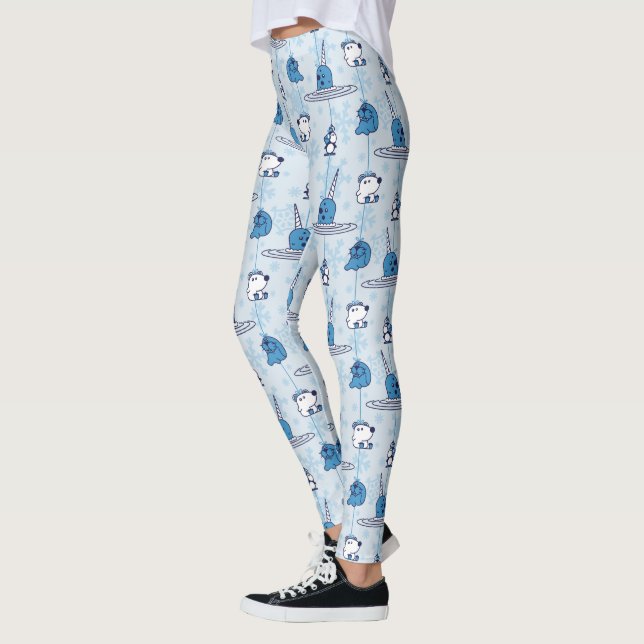 Narwhal Blue Snowflake Mönster Leggings (Vänster)
