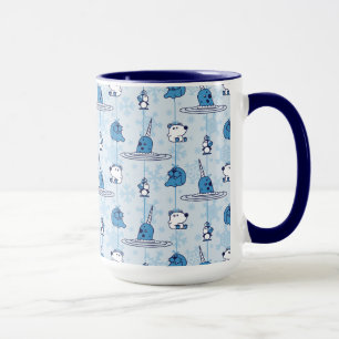 Narwhal Blue Snowflake Mönster Mugg