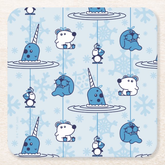 Narwhal Blue Snowflake Mönster Underlägg Papper Kvadrat (Framsidan)
