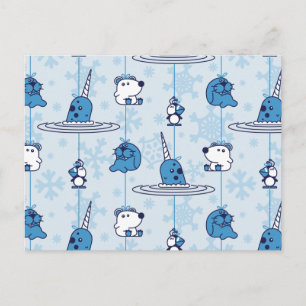 Narwhal Blue Snowflake Mönster Vykort