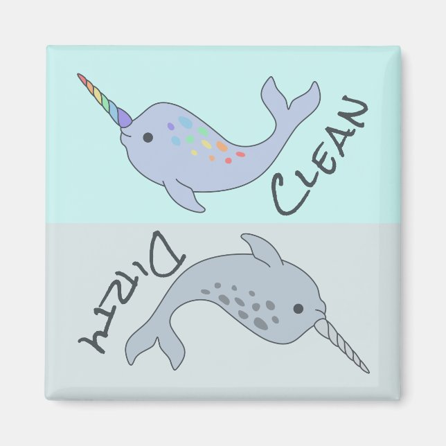Narwhal Clean Dirty Dishwasher Magnet (Framsidan)