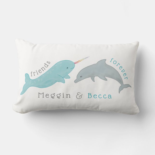 Narwhal Dolphin Friends Forever Pillow Lumbarkudde (Framsida)