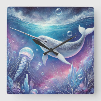 Narwhal Fantasy Fyrkantig Klocka