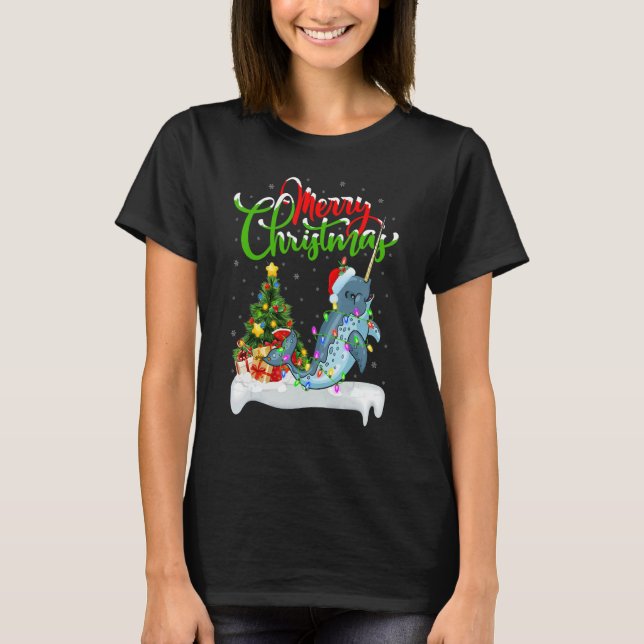 Narwhal Fish   Xmas Decorations Santa Narwhal Chri T Shirt (Framsida)