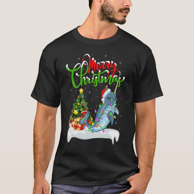 Narwhal Fish   Xmas Decorations Santa Narwhal Chri T Shirt (Framsida)