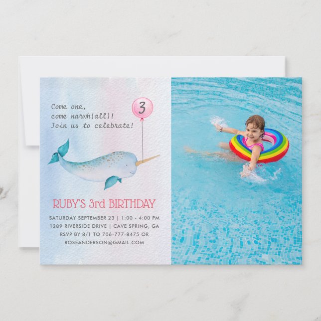 Narwhal Födelsedagsfest inbjudan (Framsida)