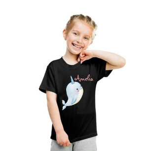 Narwhal Girl Birthday Add Namn Personlig Black T Shirt