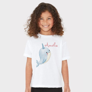 Narwhal Girl Birthday Add Namn Personlig White T Shirt