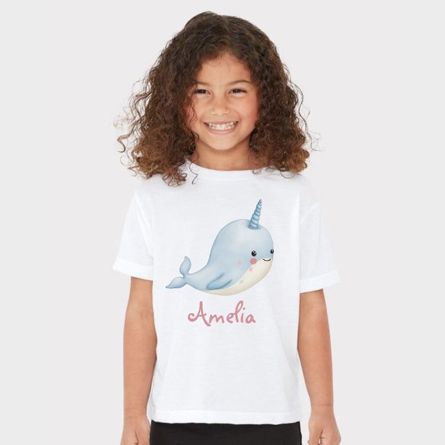 Narwhal Girl Birthday Add Namn Personlig White T Shirt (Narwhal Girl Birthday Add Name Personalized White T-Shirt)