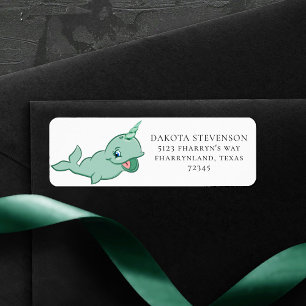 Narwhal-Grönt   Cute Mint Chibi Tecknad Adress Returadress Etikett