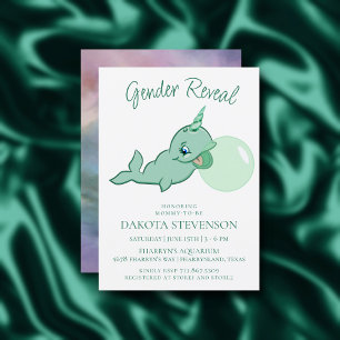 Narwhal-Grönt Cute Mint Chibi Tecknad Bubble Gum Inbjudningar