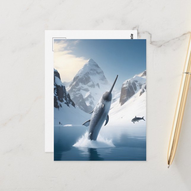 Narwhal hoppade ut ur sjö vykort (Fram/Back In Situ)