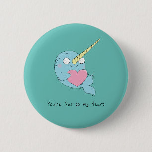 Narwhal Hugger Heart Valentines Day Button Pin Knapp