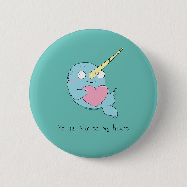 Narwhal Hugger Heart Valentines Day Button Pin Knapp (Framsida)
