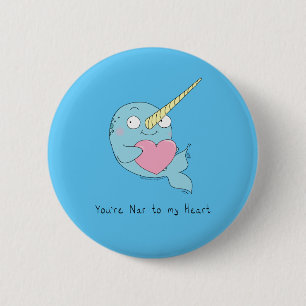 Narwhal Hugger Heart Valentines Day Button Pin Knapp