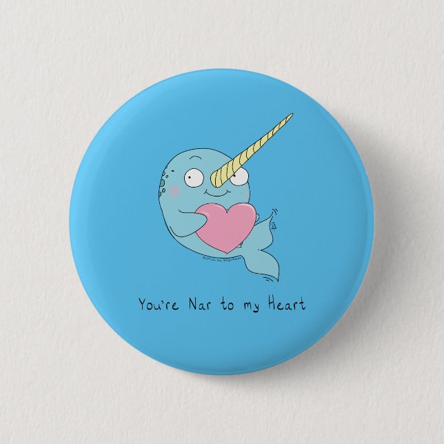 Narwhal Hugger Heart Valentines Day Button Pin Knapp (Framsida)