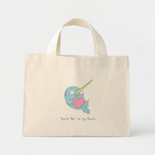 Narwhal Hugging a Heart Valentine's Day Tote Bag Mini Tygkasse
