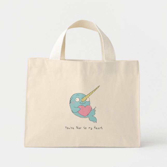 Narwhal Hugging a Heart Valentine's Day Tote Bag Mini Tygkasse (Framsidan)