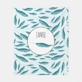 Narwhal i Blå oceanen Mönster Fleecefilt