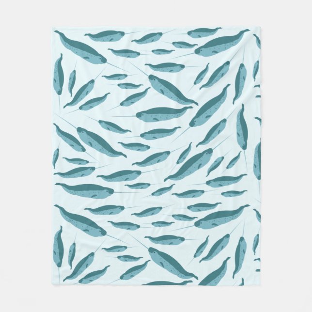 Narwhal i Blå oceanen Mönster Fleecefilt (Framsidan)